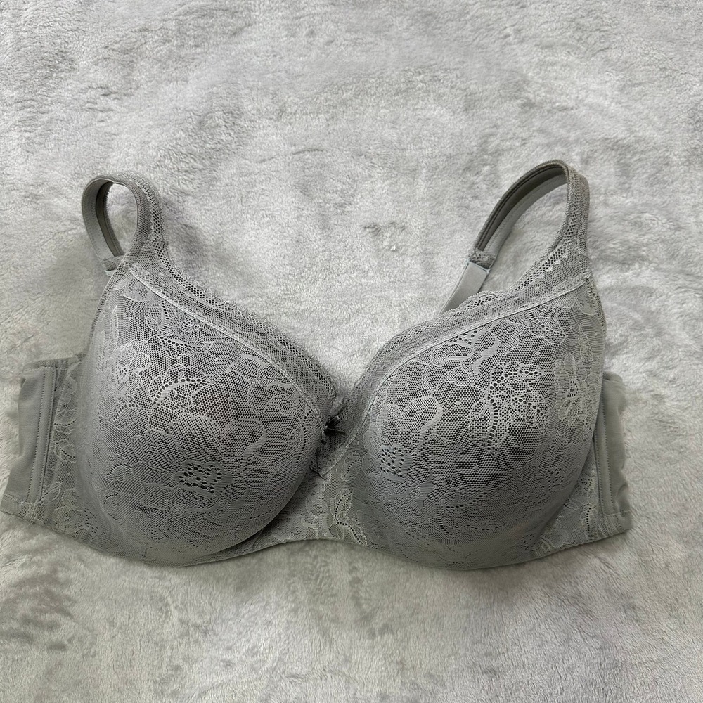 Cacique Balconette Bra Women 46DD Grey Lace Covered LL Underwire Lane Bryant